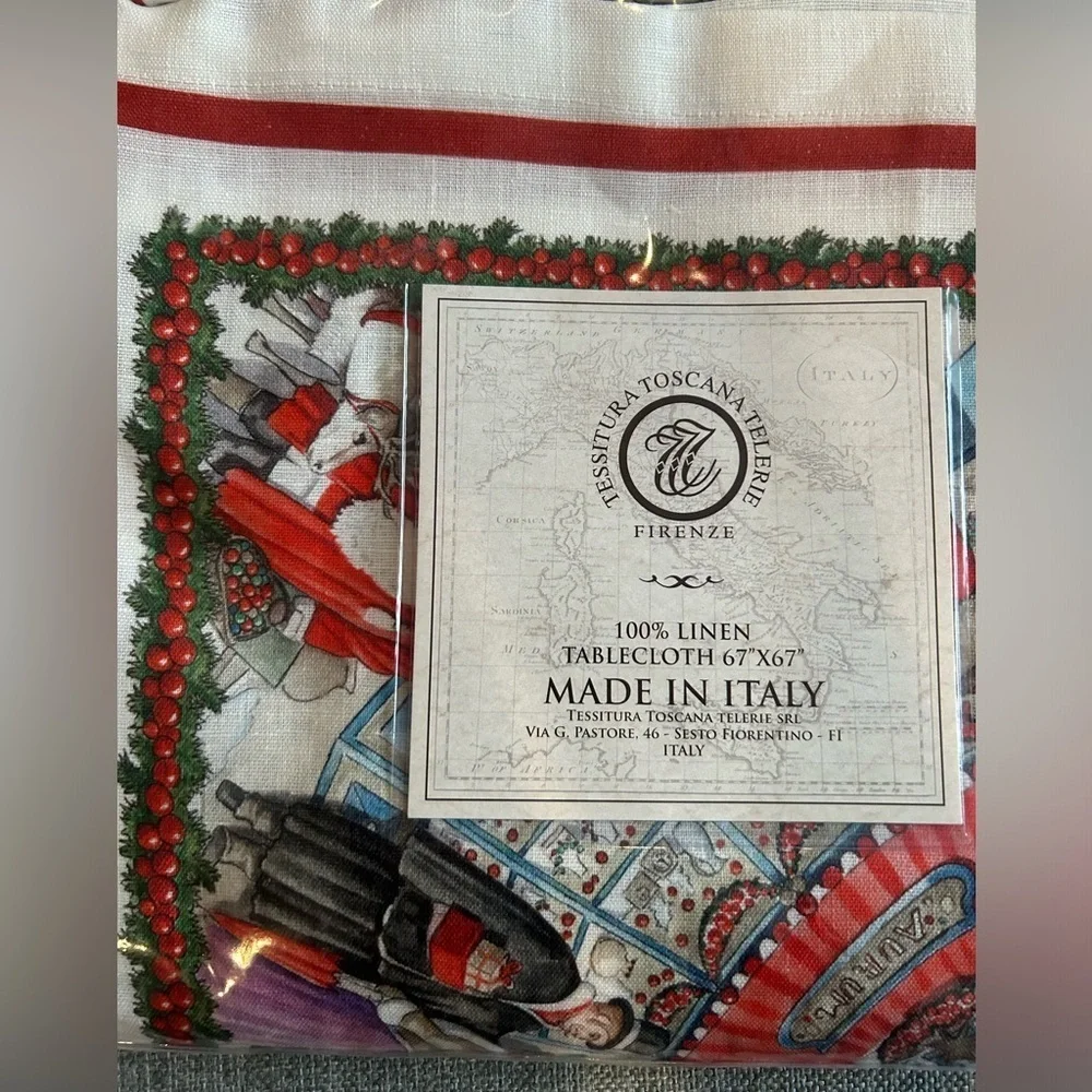 Tessitura Toscana Telerie Firenze 67”x 67” Italian Linen Christmas Tablecloth